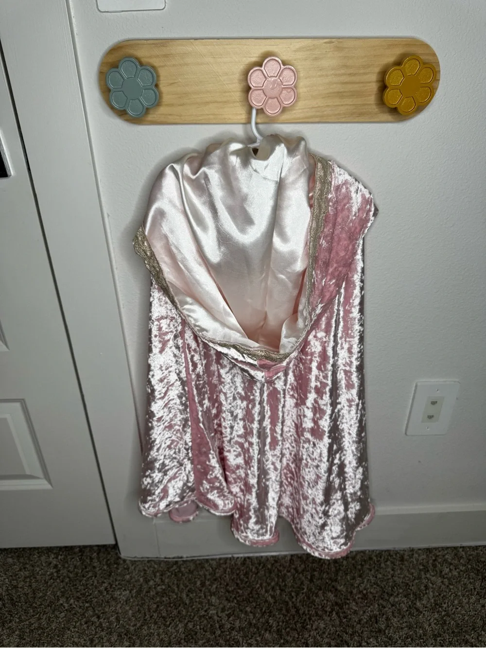 Pink Velvet Princess Cape with Satin Hood and Rose Accent